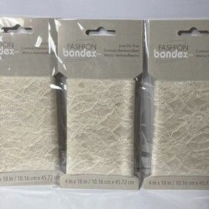 Fashion Bondex Iron On Trim Ivory Lace 4 Inch by 18 Inch 3 Packs Crafts Design